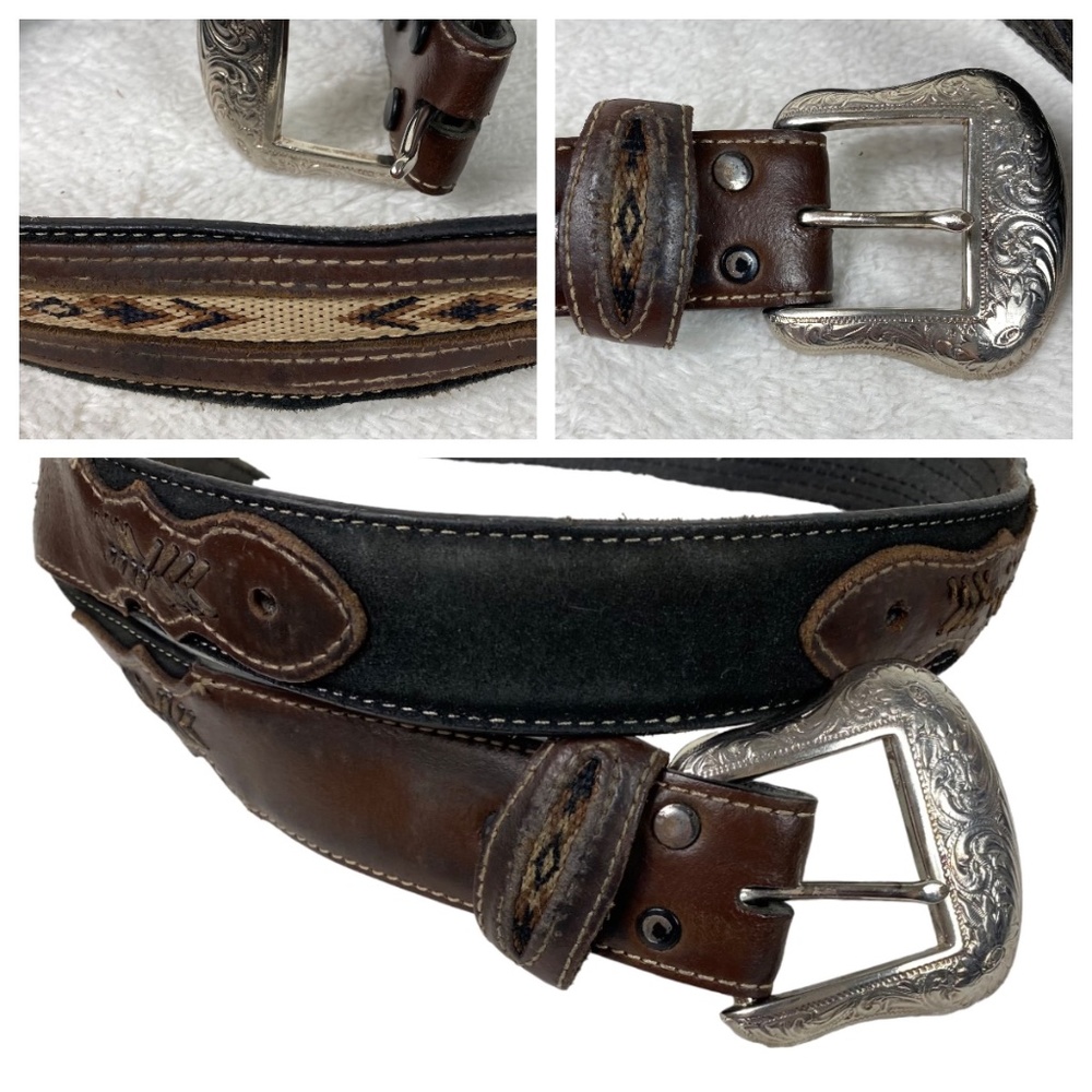 Vtg Nocona Mens 36 Leather Belt Silver Buckle Western Braided